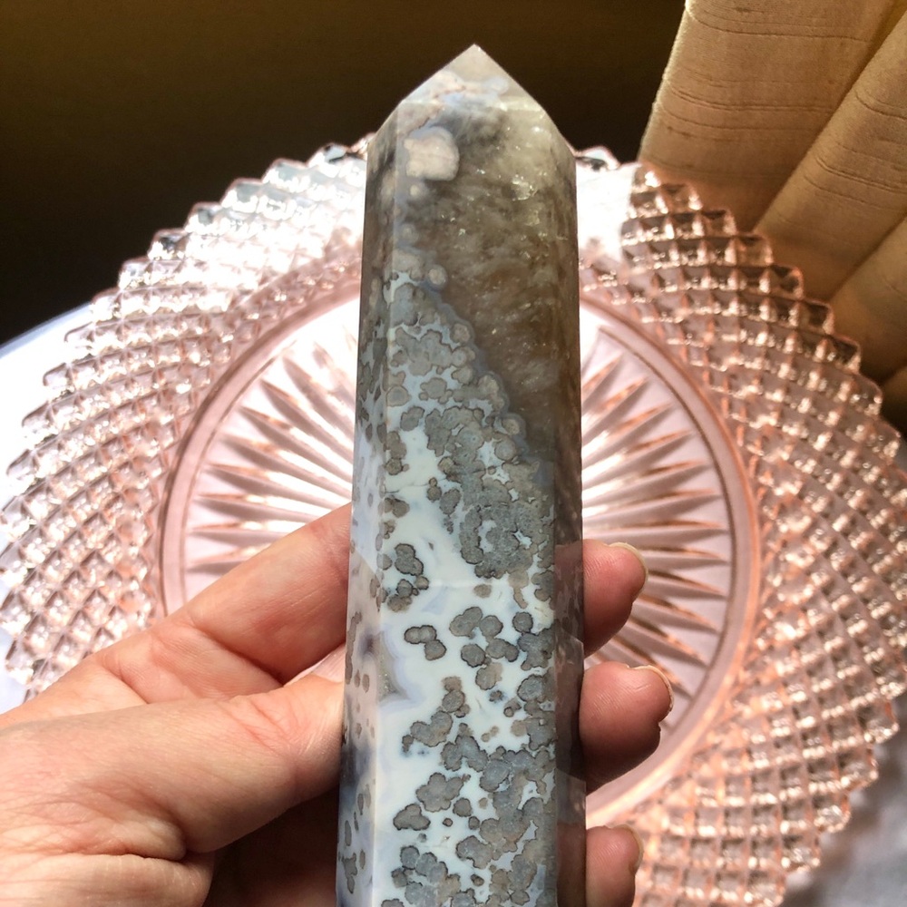 Blue Flower Agate & Quartz Tower Crystal